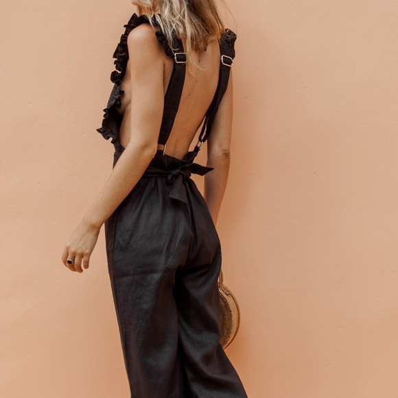 Posse Black Linen Jumpsuit - Picture 2 of 5